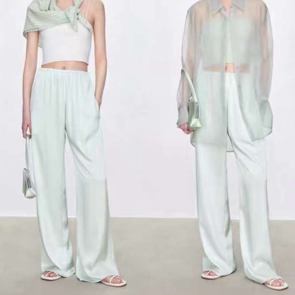CHICJOC Japanese brand long draping pants, light green